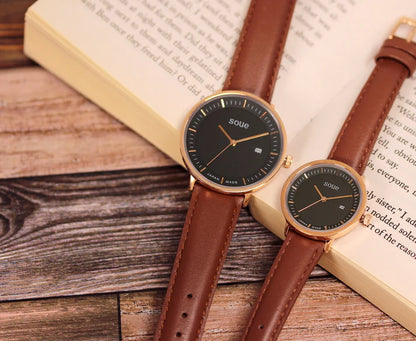 Soue A Basics Gold x Schwarz x Braun Leder, Damen 30 mm