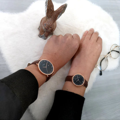 Soue A Basics Gold x Schwarz x Braun Leder, Damen 30 mm