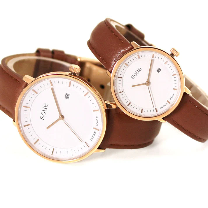 Soue A Basics Gold x Weiss x Dunkelbraun Leder, Herren 38 mm
