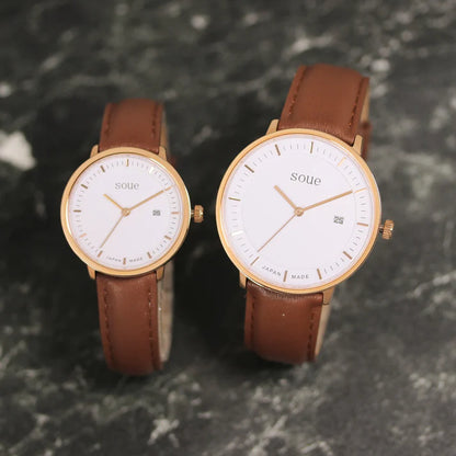 Soue A Basics Gold x Weiss x Dunkelbraun Leder, Herren 38 mm