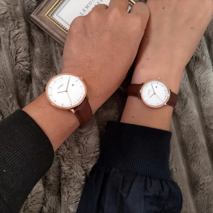 Soue A Basics Gold x Weiss x Dunkelbraun Leder, Herren 38 mm