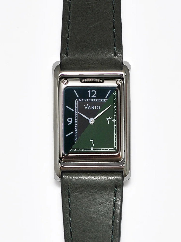 VARIO VERSA Reversible Dual Time Eastern Arabic Gunmetal-Green Enamel Watch