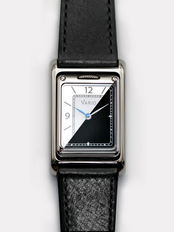 VARIO VERSA Reversible Dual Time Silver-Black Enamel Watch