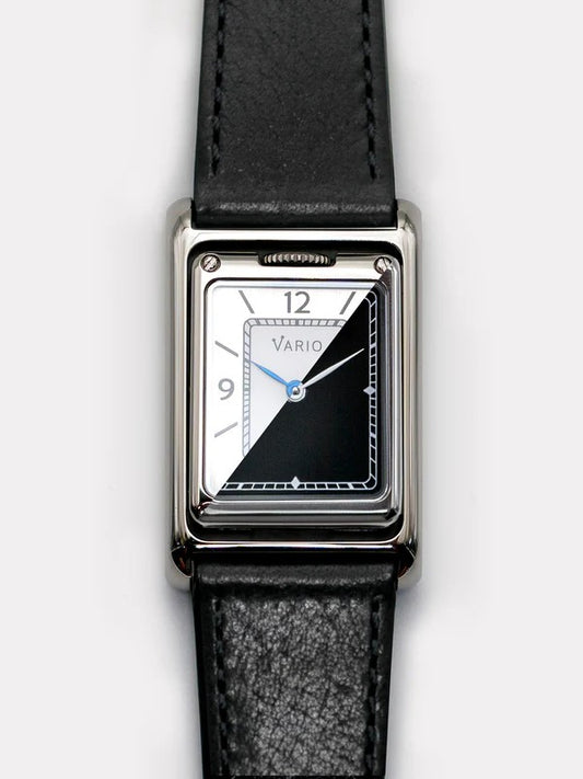 VARIO VERSA Reversible Dual Time Silver-Black Enamel Watch