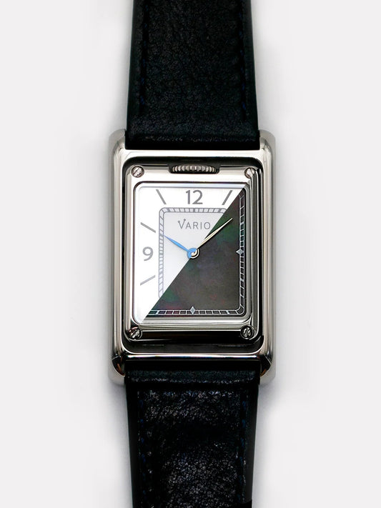 VARIO VERSA Reversible Dual Time Silver-Black MoP Watch