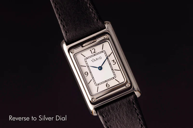 VARIO VERSA Reversible Dual Time Silver-Black Enamel Watch VARIO VERSA Reversible Dual Time Silver-Black Enamel Watch