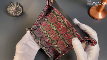 Plateau exclusif pour montres et bijoux – Pièces uniques fabriquées à la main à partir de tissus de kimono japonais originaux, modèle Cercles Japonais, 20 x 20 cm