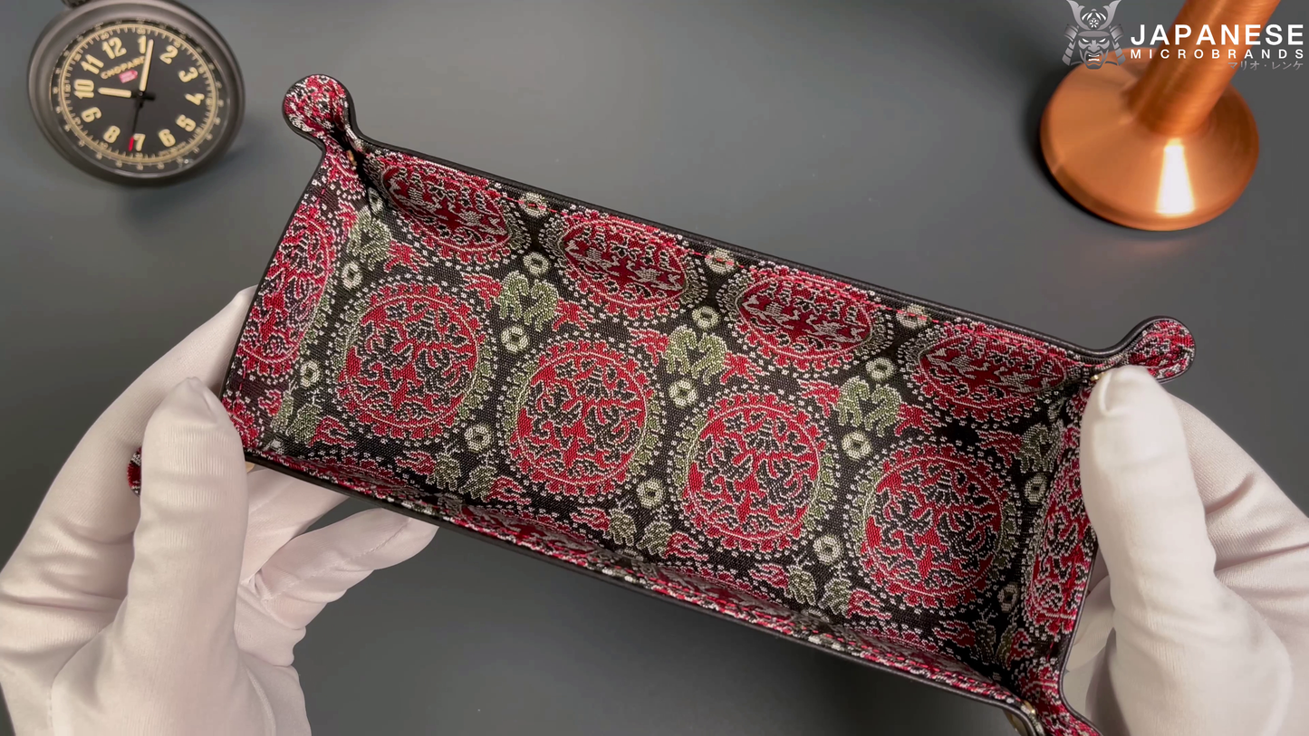 Plateau exclusif pour montres et bijoux – Pièces uniques réalisées à la main à partir de tissus de kimonos japonais originaux, modèle Cercles Japonais, 24 x 12 cm