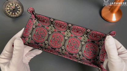 Plateau exclusif pour montres et bijoux – Pièces uniques réalisées à la main à partir de tissus de kimonos japonais originaux, modèle Cercles Japonais, 24 x 12 cm