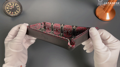 Plateau exclusif pour montres et bijoux – Pièces uniques réalisées à la main à partir de tissus de kimonos japonais originaux, modèle Cercles Japonais, 24 x 12 cm