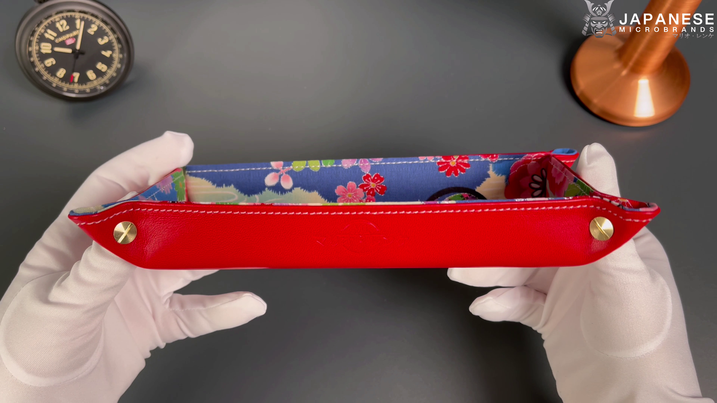 Plateau exclusif pour montres et bijoux – pièces uniques fabriquées à la main à partir de tissus de kimono japonais originaux, motif pont et papillon japonais, 24 x 12 cm