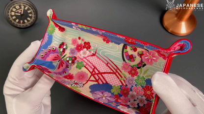 Plateau exclusif pour montres et bijoux – pièces uniques fabriquées à la main à partir de tissus de kimono japonais originaux, motif pont et papillon japonais, 24 x 12 cm