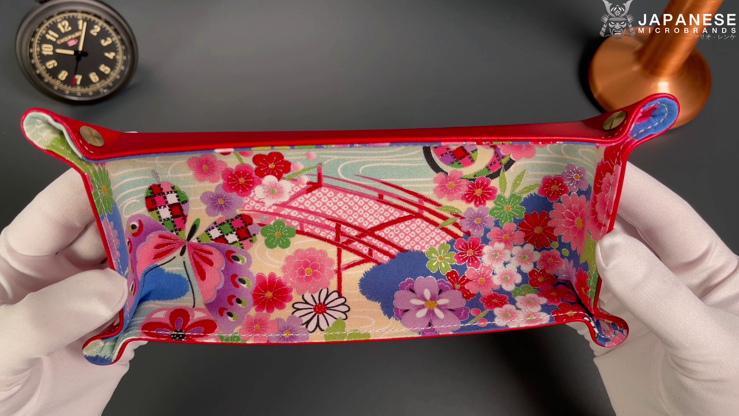 Plateau exclusif pour montres et bijoux – pièces uniques fabriquées à la main à partir de tissus de kimono japonais originaux, motif pont et papillon japonais, 24 x 12 cm