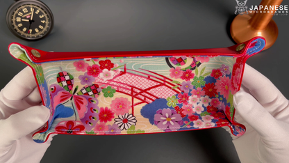 Plateau exclusif pour montres et bijoux – pièces uniques fabriquées à la main à partir de tissus de kimono japonais originaux, motif pont et papillon japonais, 24 x 12 cm